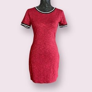 I’m in Love with Derek Tee Dress in Aloha Red with Black & White Striped Details